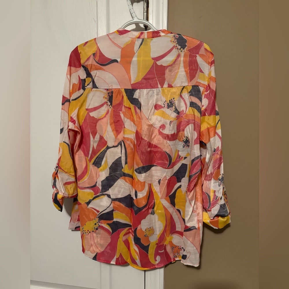 Ava & Grace Abstract Button-Front Tunic - Pink, Yellow & Cream Sz XL - Picture 5 of 5